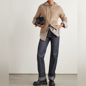 Burberry Cashmere Wool Zip Up EKD Hoodie in flax/yolk color